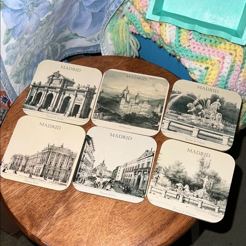 Madrid Themed Coaster Set - Cream, Set Of 6, Vintage Look